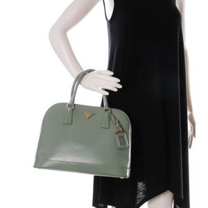 Prada Saffiano Vernice Open Promenade Tote Aquamarina